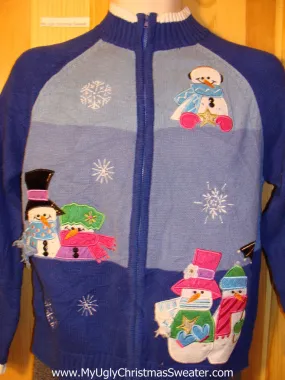 Tacky Cheap Ugly Christmas Sweater with Festive Colorful Snowmen (f696)