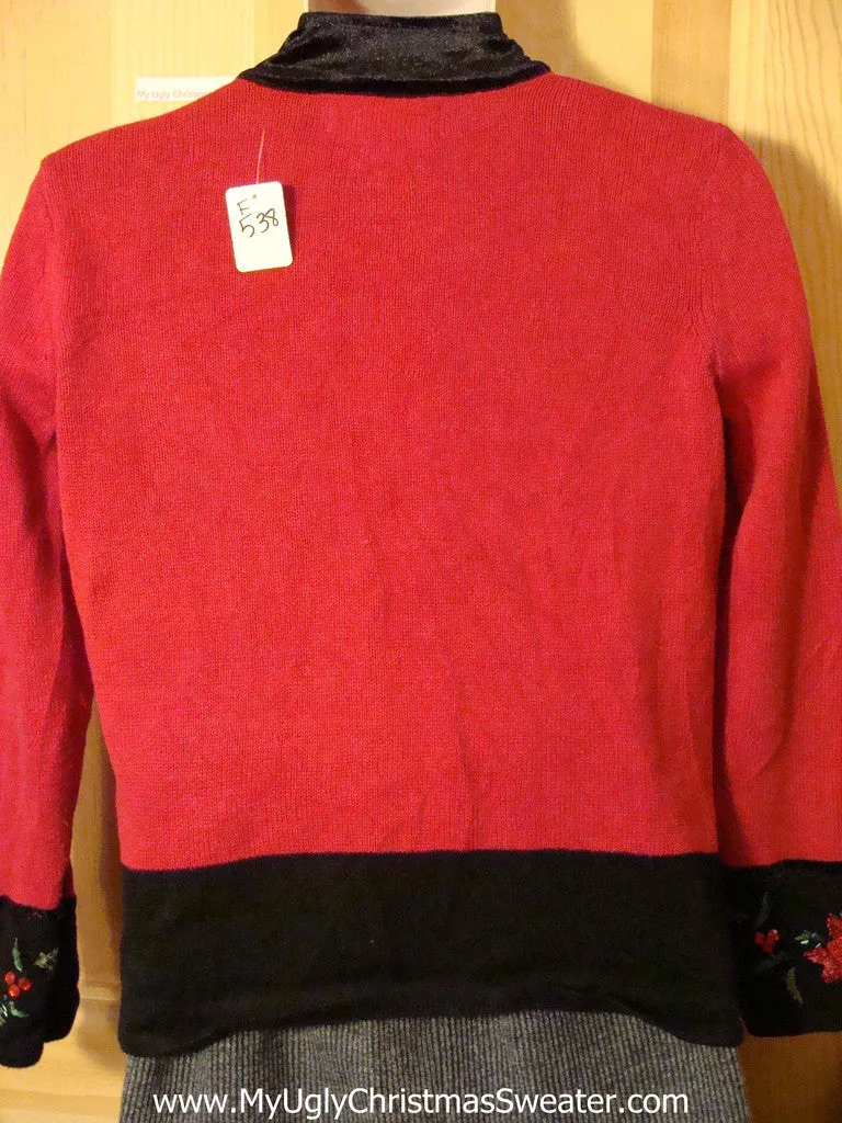 Tacky Cheap Ugly Christmas Sweater with Festive Poinsettias (f538)