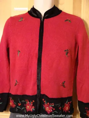 Tacky Cheap Ugly Christmas Sweater with Festive Poinsettias (f538)