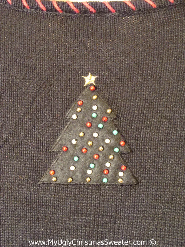 Tacky Christmas Sweater Party Ugly Sweater with Bead Bling Trees (f975)