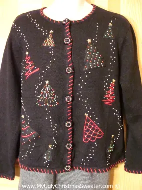 Tacky Christmas Sweater Party Ugly Sweater with Bead Bling Trees (f975)