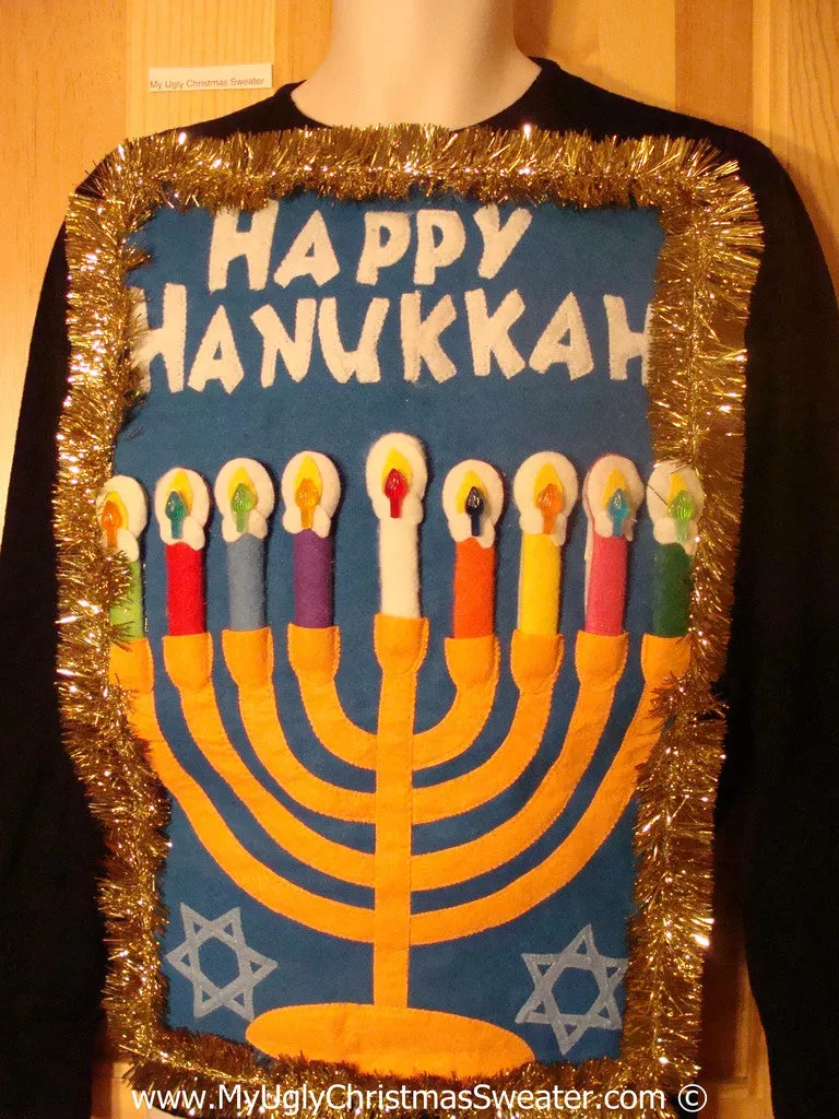 Ugly Christmas Sweater Party Hanukkah Sweater  Menorah (j285)