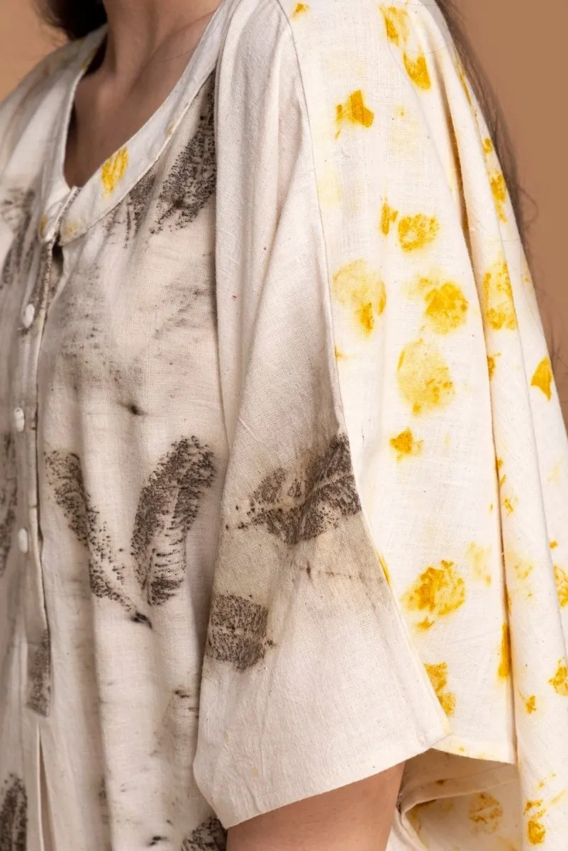 Vann Naturally Dyed Handwoven Cotton Rohanna Kurti- Yellow, Grey