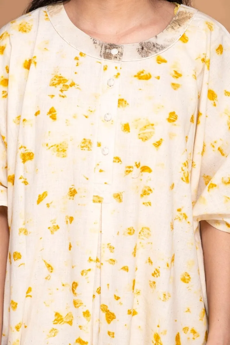 Vann Naturally Dyed Handwoven Cotton Rohanna Kurti- Yellow, Grey