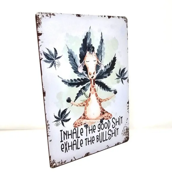 Vintage Metal Sign | Indoor/Outdoor | Inhale The Good Sh*t White, Green