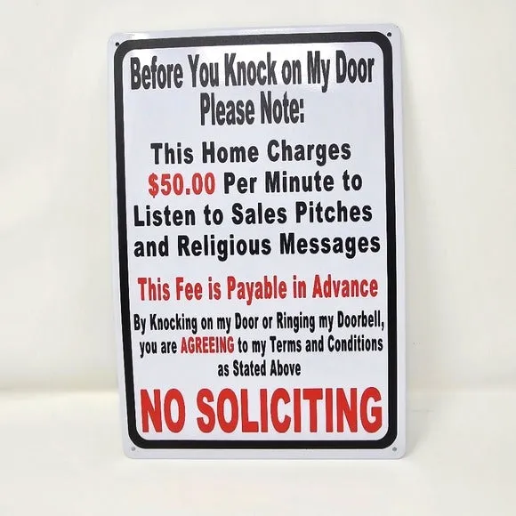 Vintage Metal Sign | Indoor/Outdoor | NO SOLICITING Black & White