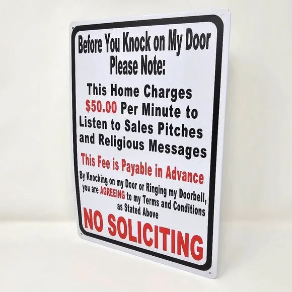 Vintage Metal Sign | Indoor/Outdoor | NO SOLICITING Black & White