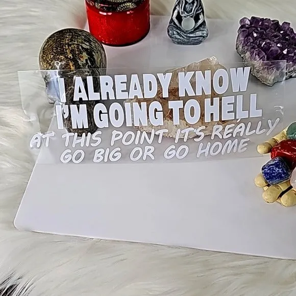 Vinyl Decal Sticker | I Already Know I'm Going To Hell | White Adult Humor