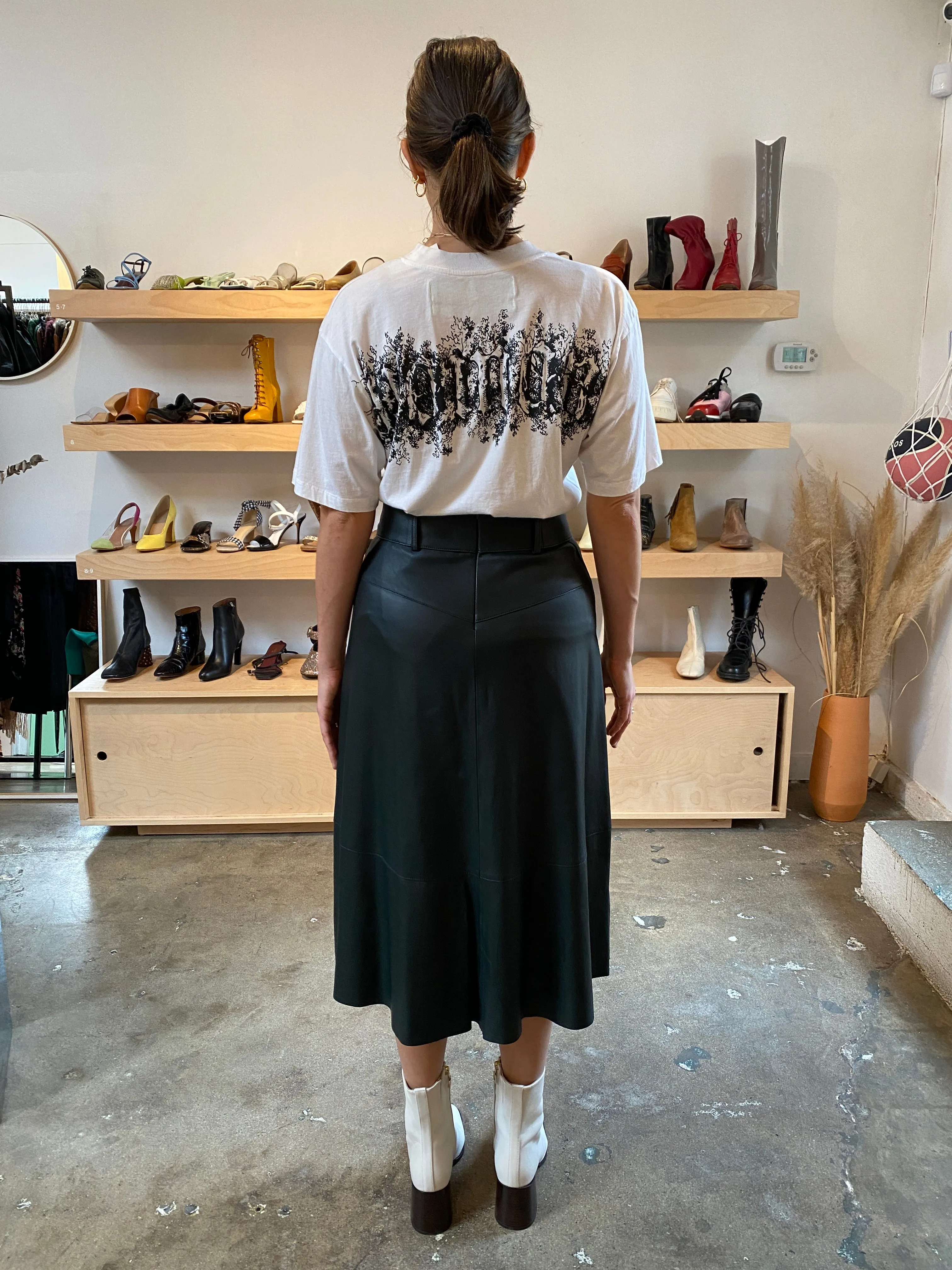 WATERCRESS LEATHER MIDI SKIRT