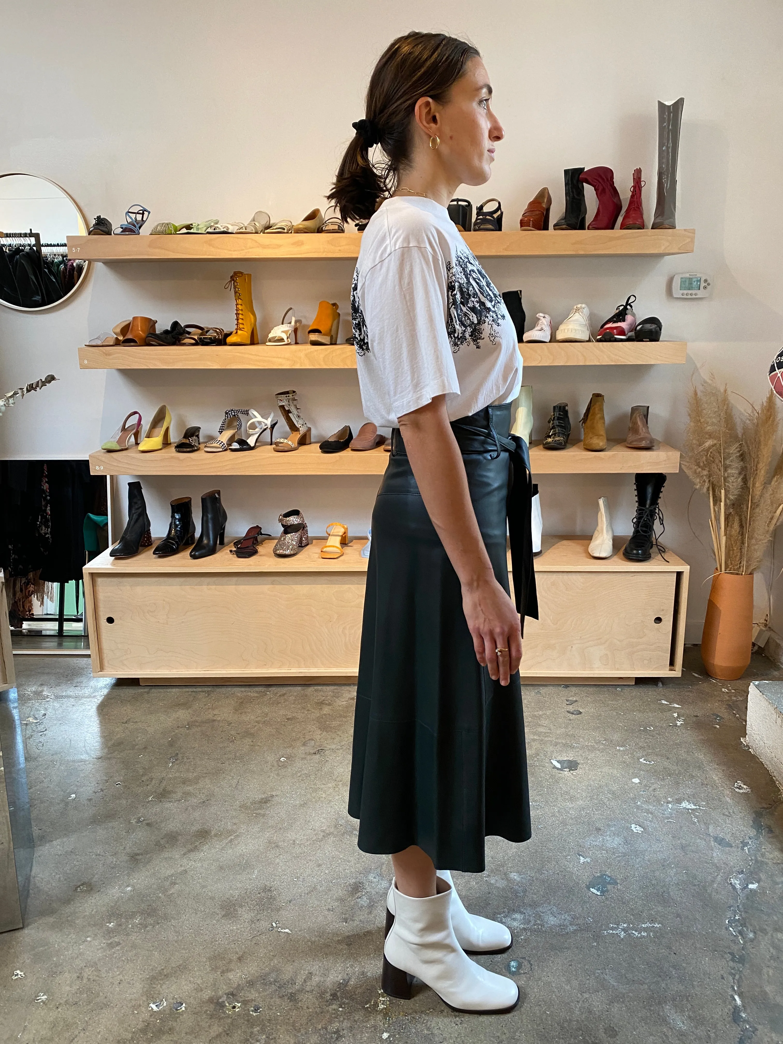 WATERCRESS LEATHER MIDI SKIRT