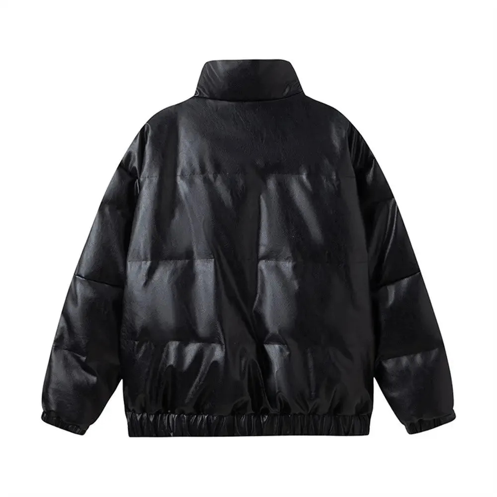 Winter Thickening Stand Collar PU Coat